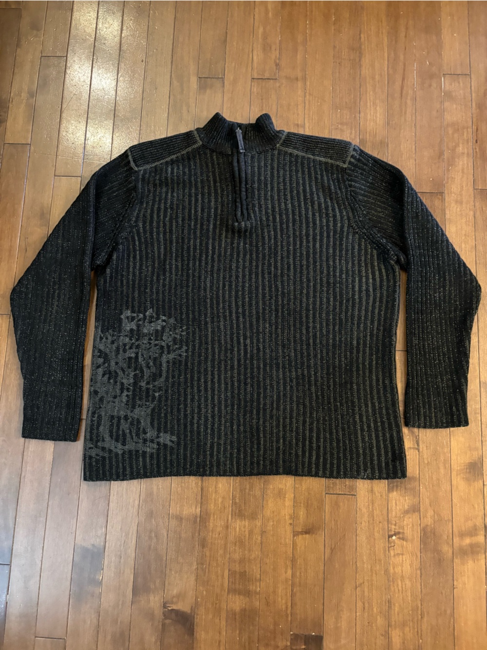Vintage Y2K 725 Originals Size XL Dark Black Grey 1/4 Knit Sweater Dragon 2000’s